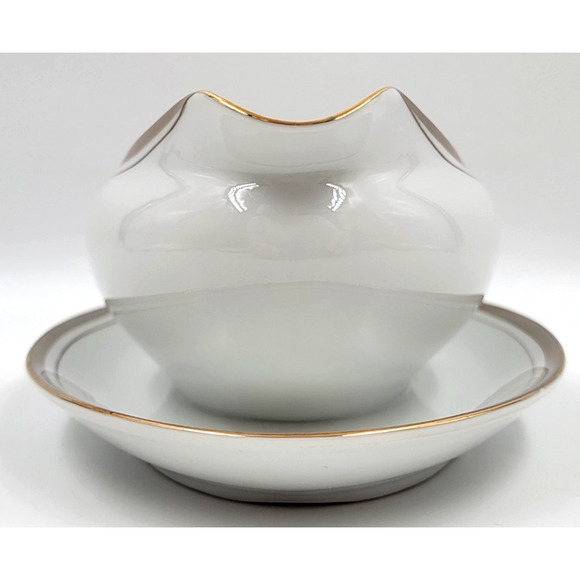 Royalton China Gravy Boat w/ Attached Underplate Gold Trim Translucent Porcelain - Picture 9 of 9